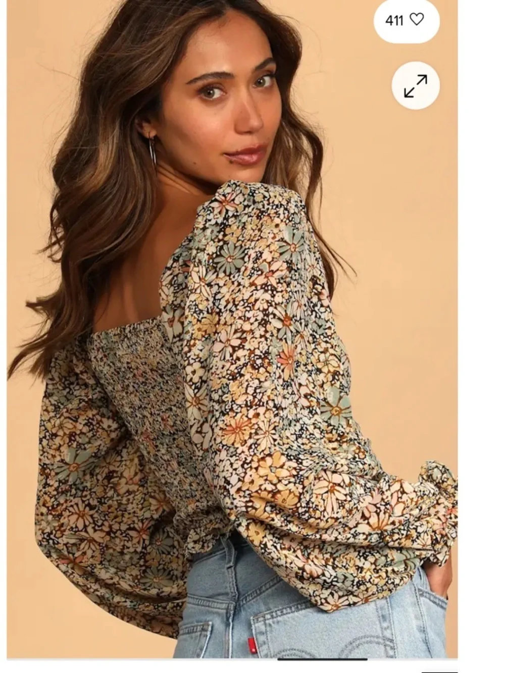Astr the label Love Sng Black Floral Ruched Puff Sleeve Top Size XS NWOT